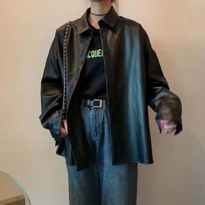 Faux Leather Shirt Jacket